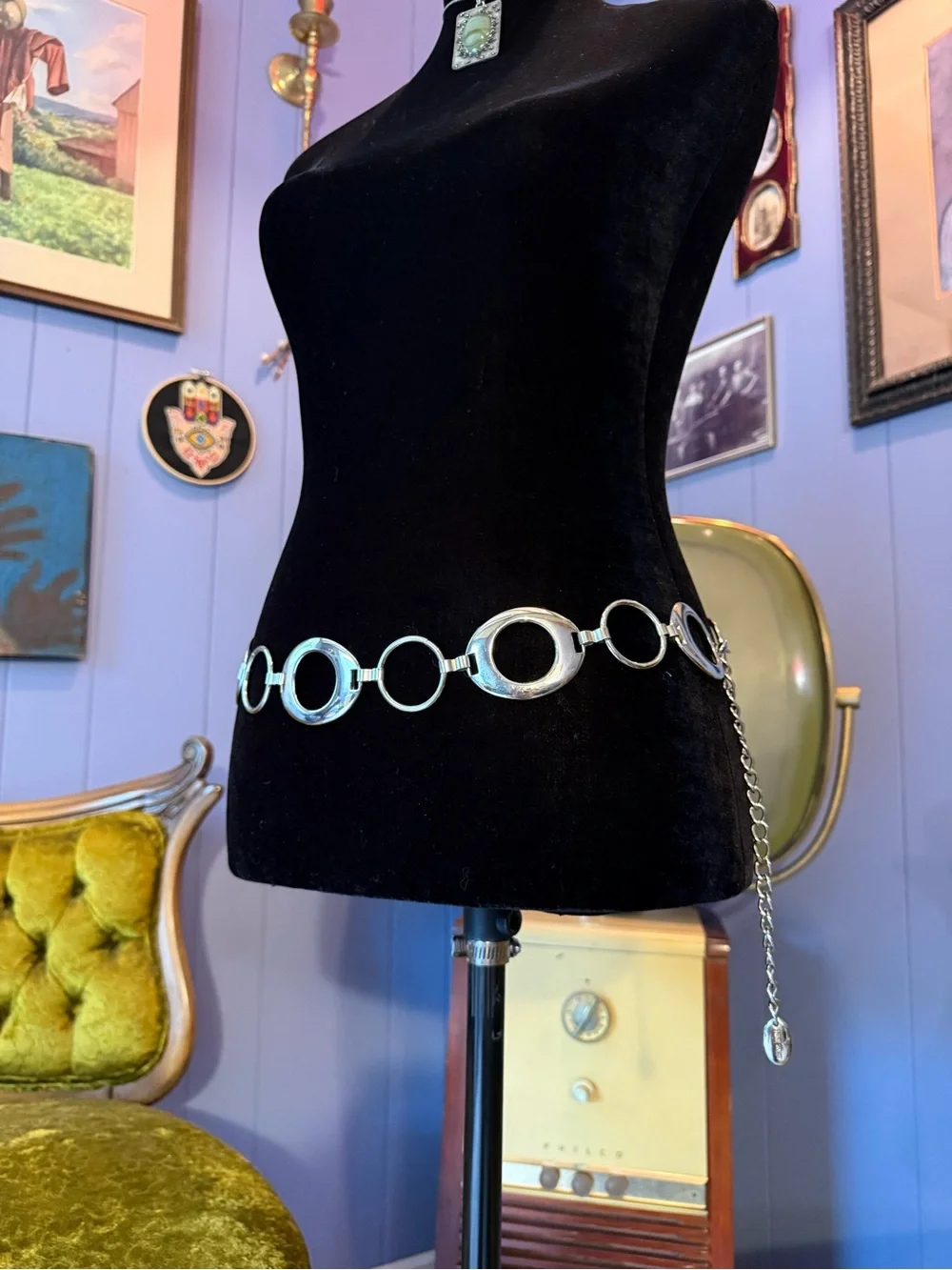 Vtg 90s/Y2K Nine West Silver Tone Oval & Round Circle Chain Indie Sleaze Belt